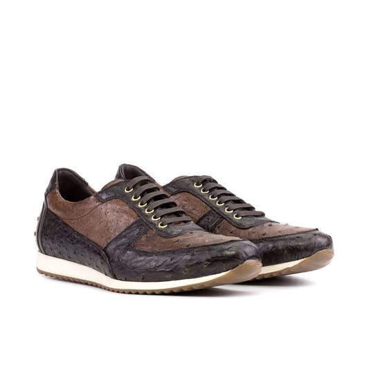 Ambrogio Bespoke Men's Shoes Two-Tone Brown Exotic Ostrich-Skin Casual Corsini Sneakers (AMB2440)