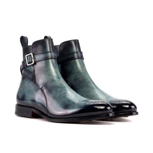 Ambrogio Bespoke Men's Shoes Turquoise Patina Leather Jodhpur Boots (AMB2451)